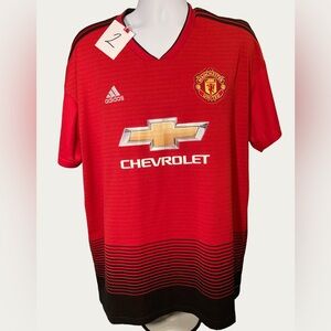 adidas Red and Black Manchester United Soccer Futbol Jersey - 2XL Chevrolet